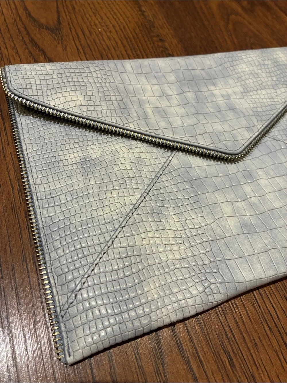 Rebecca Minkoff Light Gray Croc-Embossed Envelope Clutch